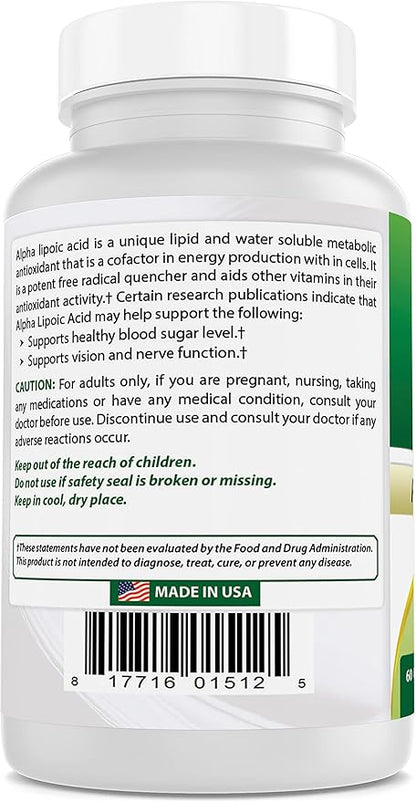 Best Naturals Alpha Lipoic Acid 600 mg 60 Capsules - ALA Powerful Antioxidant (60 Count (Pack of 3))