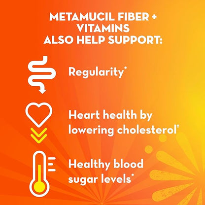 Metamucil Sparkling Fiber Supplement + Vitamins, Plant Based Psyllium Fiber Powder with Vitamins C, D & B12, Daily Supplement for Regularity + Metabolism, Citrus Flavored, Sugar-Free, 90 Servings