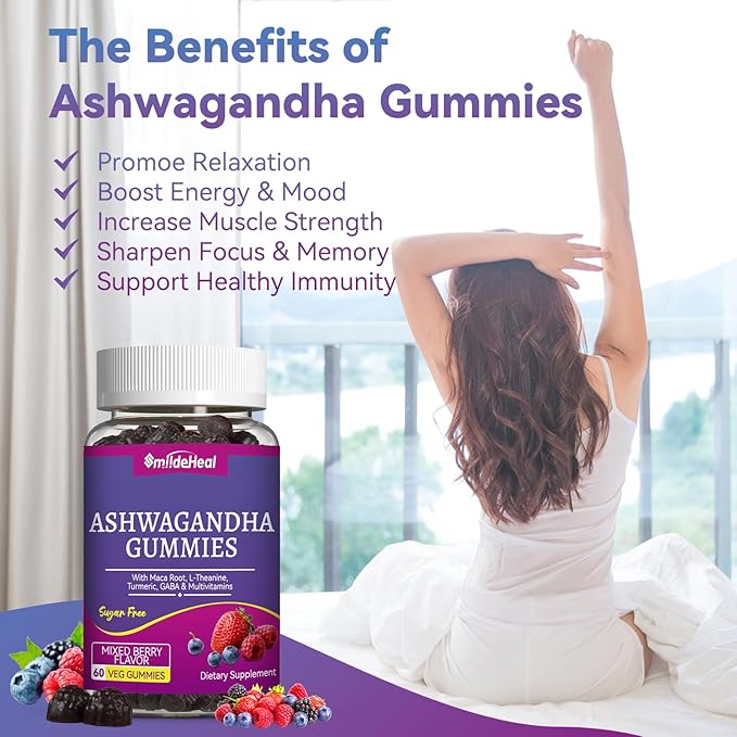 Ashwagandha Gummies 3000mg - Stress Relief & Increased Energy - Ashwagandha Supplements for Women & Men - Natural Mixed Berry Flavor (120 Count)
