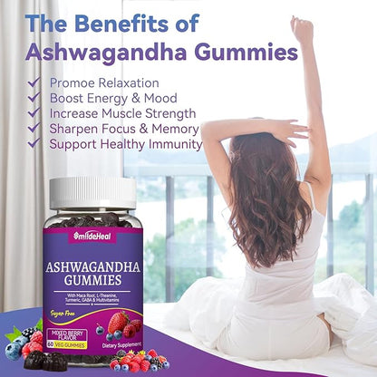 Ashwagandha Gummies 3000mg - Stress Relief & Increased Energy - Ashwagandha Supplements for Women & Men - Natural Mixed Berry Flavor (120 Count)