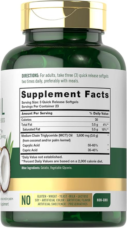 Carlyle MCT Oil Capsules | 3600mg | 70 Softgels | Keto Coconut Oil | with Caprylic & Capric Acid | Non-GMO and Gluten Free Supplement