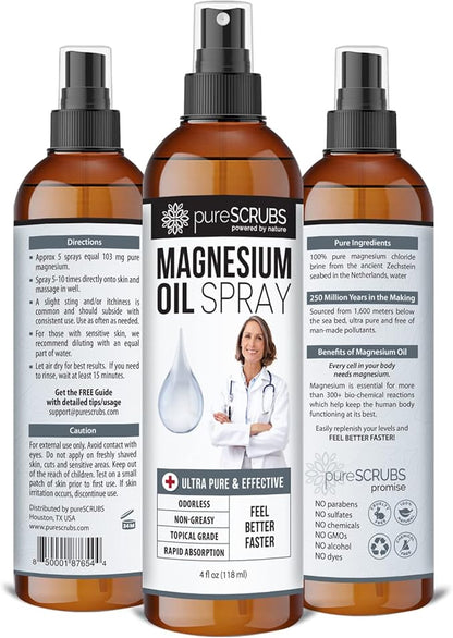 Pure Topical Magnesium Oil Spray, Ultra Fast Absorption for Better Health, Pure Zechstein Brine - (2 Bottle Value Pack)