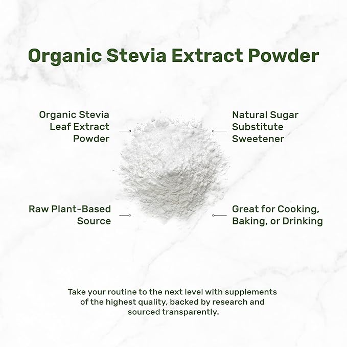 Organic Stevia Extract Powder, 12oz – Natural Sweetener & Sugar Substitute – Pure Stevia Leaf – Great for Cooking, Baking, or Drinks – No Erythritol or Additives – Non-GMO, Sugar Free, Zero Calorie
