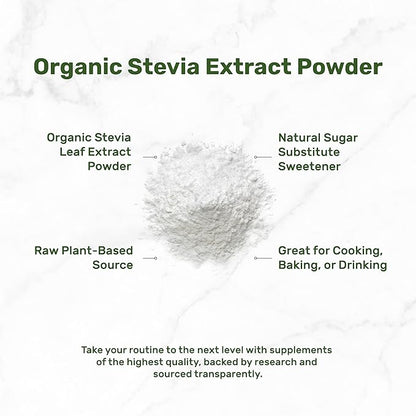 Organic Stevia Extract Powder, 12oz – Natural Sweetener & Sugar Substitute – Pure Stevia Leaf – Great for Cooking, Baking, or Drinks – No Erythritol or Additives – Non-GMO, Sugar Free, Zero Calorie
