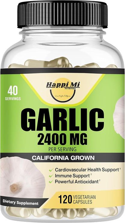 Garlic Capsules 2400mg - Made with Organic Garlic Bulbs, California US Grown - Natural Immune Support Supplement 40 Day Supply