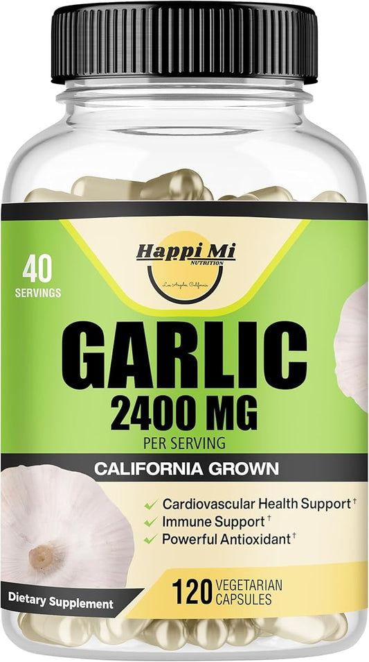Garlic Capsules 2400mg - Made with Organic Garlic Bulbs, California US Grown - Natural Immune Support Supplement 40 Day Supply