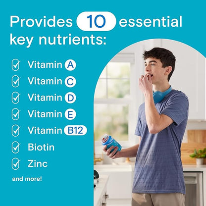 One A Day Teen Boy’s Daily Essentials Multivitamin Gummies, Teen Boy Vitamins with Vitamin C, Vitamin D, Bone Health, Immune Health, Raspberry Natural Flavor, 120 Gummies