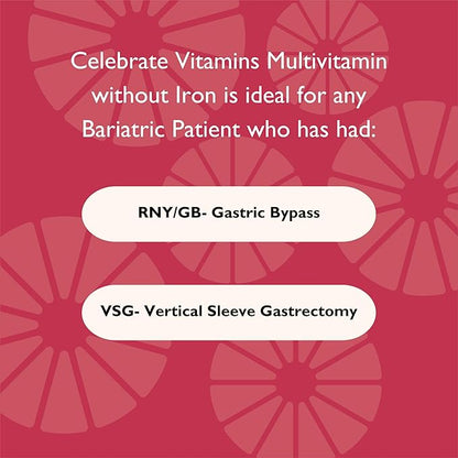Celebrate Vitamins Bariatric Multivitamin, Iron Free - Post Gastric Bypass & Sleeve Gastrectomy Supplement for Men & Women - Essential Minerals & Vitamins A, B, D & E (270 Capsules)