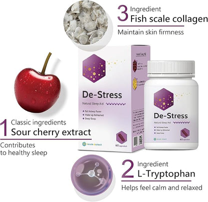 Natural Sleep & Mood Support for Adults | Melatonin-Free Calming Aid with Postbiotics, Tart Cherry & Collagen | Gut & Skin Health Supplement | 60 Capsules