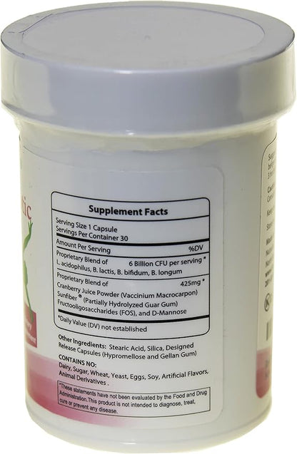 Women's Probiotic, Urinary Tract Digestive Immune System Health, Cranberry Powder, Kosher Certified, Non-Dairy, Gluten Free, Non-GMO