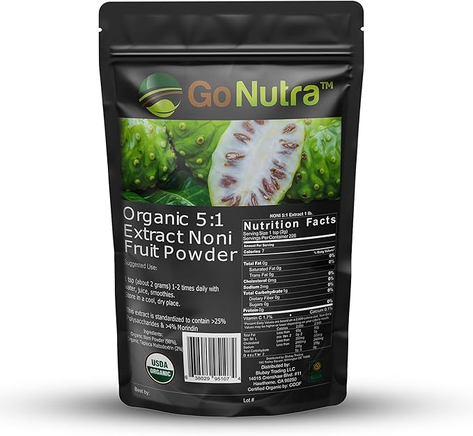 Go Nutra Noni Fruit Powder Organic 5:1 Extract Pure 1lb. (16 oz) Superfood Noni Powder