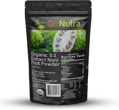 Go Nutra Noni Fruit Powder Organic 5:1 Extract Pure 1lb. (16 oz) Superfood Noni Powder