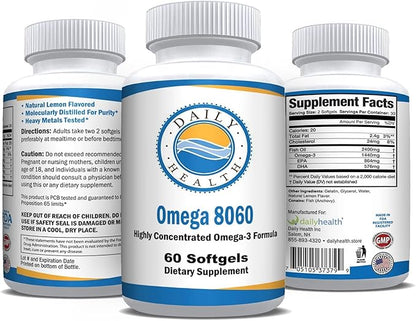 Omega 8060 2400mg Omega 3 Fish Oil Joint Health Supplement 60 softgel - 3 Month Supply - 3pk
