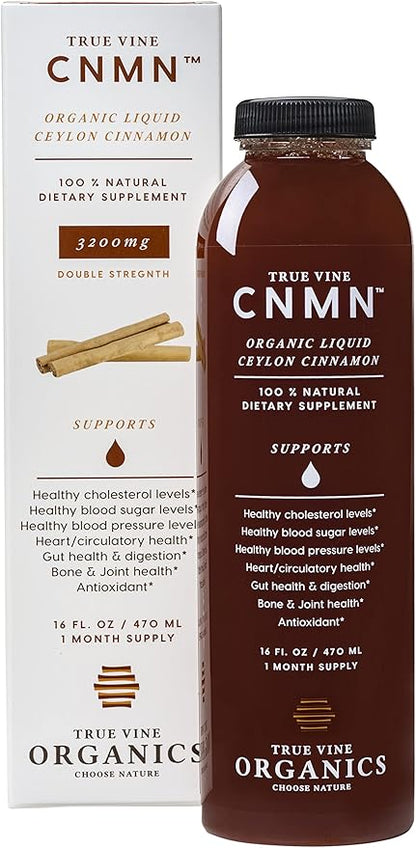 True Vine 3200mg Liquid Ceylon Cinnamon Supplement (Made in USA) for Healthy Heart, Blood Pressure, Sugar, Cholesterol, Gut & Joints — 100% Organic Ceylon Cinnamon to Fight Free Radicals (16 fl oz)