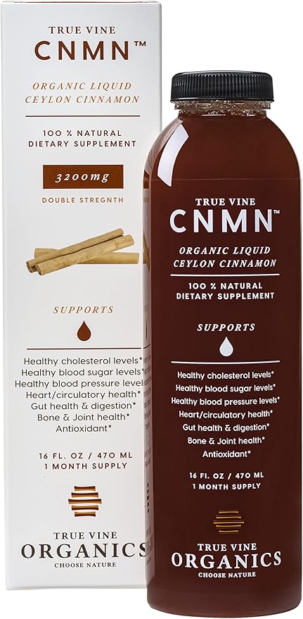True Vine 3200mg Liquid Ceylon Cinnamon Supplement (Made in USA) for Healthy Heart, Blood Pressure, Sugar, Cholesterol, Gut & Joints — 100% Organic Ceylon Cinnamon to Fight Free Radicals (16 fl oz)