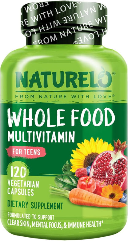 NATURELO Teen Multivitamin - Whole Food Multivitamin - with Minerals for Teenage Boys & Girls - Supplement for Active Kids - Non-GMO - Vegan & Vegetarian - 120 Capsules