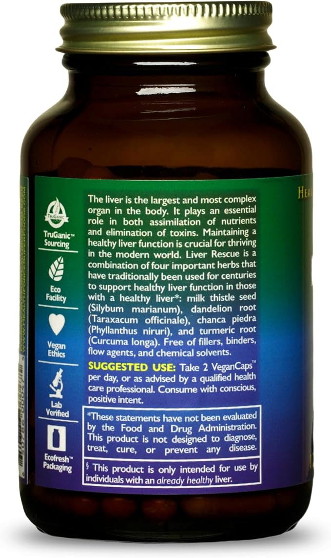 HealthForce SuperFoods Liver Rescue - Natural Liver Cleanse - with Milk Thistle & Dandelion Root - Gluten-Free & Vegan - 120 Capsules (Pack of 3)