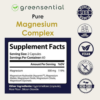 Magnesium Complex with Aquamin™ | 2-Month Supply | 500mg of Magnesium Glycinate, Citrate, Malate, Oxide & More to Support Stress Relief, Sleep, Muscles & Heart* | High Absorption |120 ct