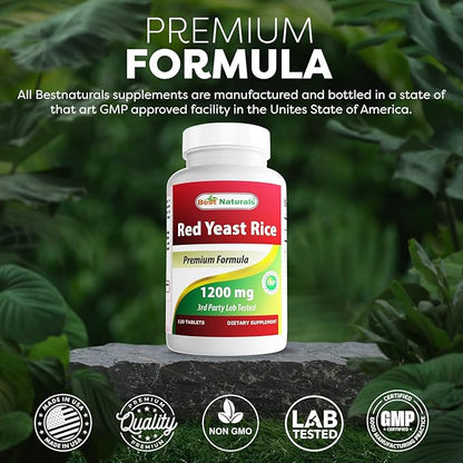 Best Naturals Red Yeast Rice 1200 mg (Non-GMO) 120 Tablets - Non Irradiated, Citrinin Free