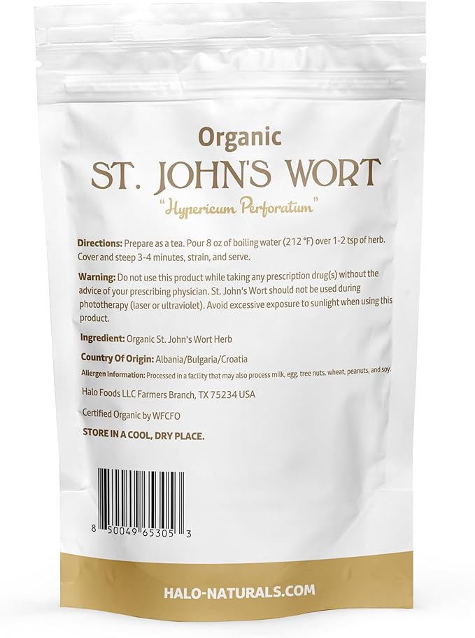 Organic St. John's Wort Herb Cut & Sifted, 4 Ounces (Hypericum perforatum) USDA Certified | Resealable Pouch| Packaged in The USA (Pack of 1)