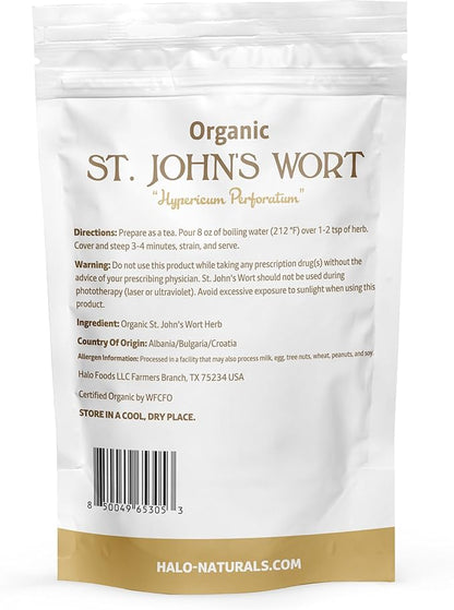 Organic St. John's Wort Herb Cut & Sifted, 4 Ounces (Hypericum perforatum) USDA Certified | Resealable Pouch| Packaged in The USA (Pack of 1)