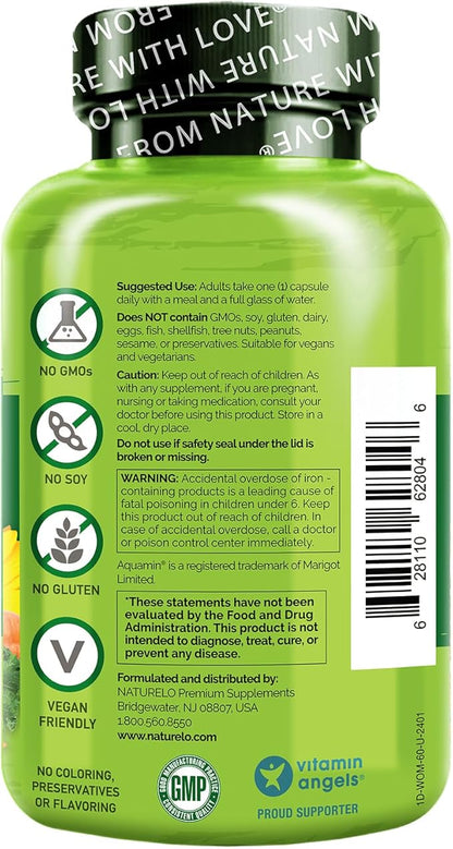 NATURELO One Daily Multivitamin for Women - Energy Support - Whole Food Supplement to Nourish Hair, Skin, Nails - Non-GMO - No Soy - Gluten Free - 60 Capsules - 2 Month Supply