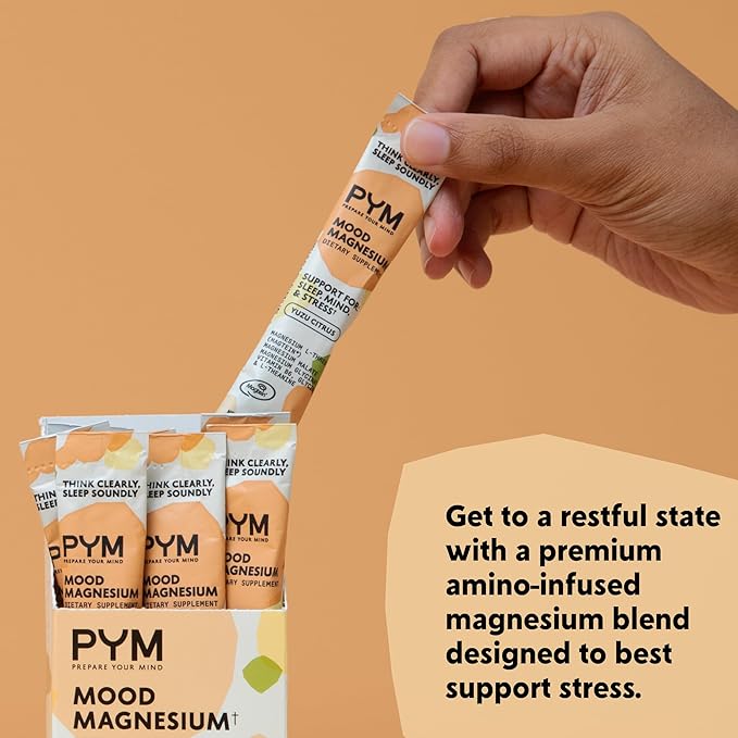 PYM Mood Magnesium Powder Packets (10-Servings) Magnesium Glycinate, L-Threonate & Malate Powder | Aid & Mood Support Supplement for Stress