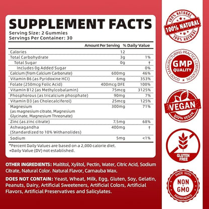 softbear Calcium Magnesium Zinc Gummies for Women, Calcium Magnesium Supplement High Absorption Calcium 600 mg with Vitamin D3 for Bone Strength Vegan Raspberry Flavor 60 Gummies