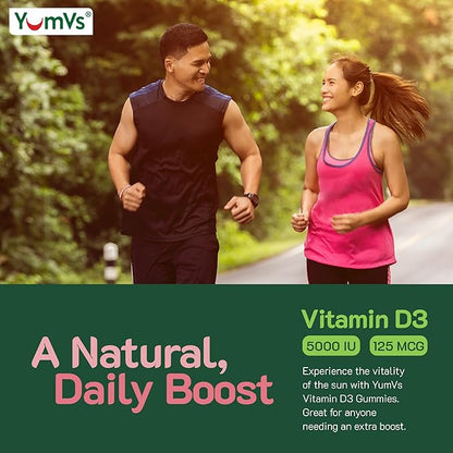 YUM-V'S Vitamin D3 Jellies, Vitamin D 5000 IU, Daily Dietary Supplement, Mixed Berry Flavor Chewable Jellies, Vegetarian, Gluten-Free and Kosher Halal - 60 Count