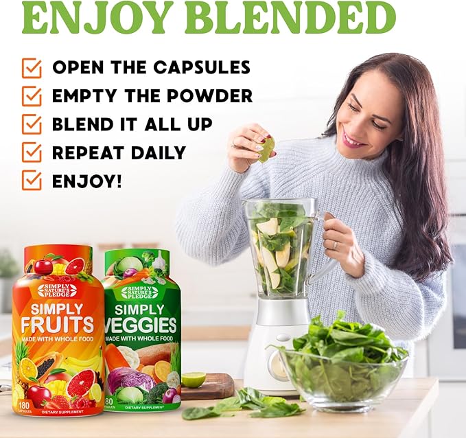 Simply Nature's Pledge -Packed with 42 Different Fruits & Vegetables - Made with Whole Food Superfoods - with Aloe Vera – 100% Soy Free -2 Month Supply- 180 Count (Pack of 2)