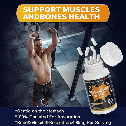 Magnesium Glycinate 400 MG per Serving 100% Chelated for High Absorption, Gentle On Stomach, Non-GMO, 90 Vegetarian Capsules