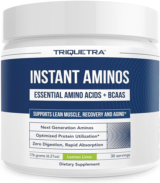 Instant Aminos - EAA+BCAA - 10 Essential Amino Acids Supplement, Rapid Absorption, Zero Digestion - Supports Lean Muscle, Recovery & Aging - 321% DIAAS Protein Score - Lemon Lime (30 Servings)
