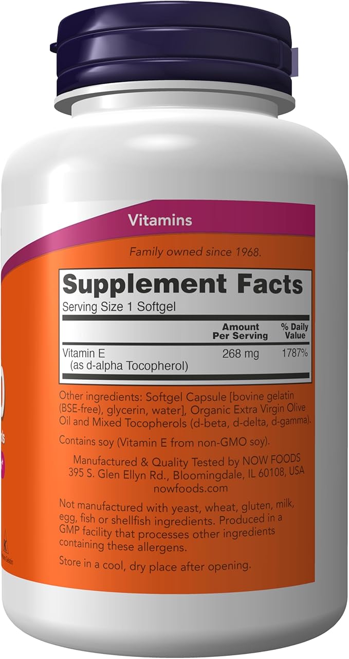 NOW Foods Supplements, Vitamin E-400 IU Mixed Tocopherols, Antioxidant Protection*, 250 Softgels