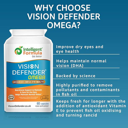 Vision Defender BP and Vision Defender Omega Eye Care Bundle – Eye Supplements to Support Eye Health with Bilberry, Pine Bark, Omega-3 Fish Oil (EPA, DHA), Vitamin E. Made in UK by Eye Specialists