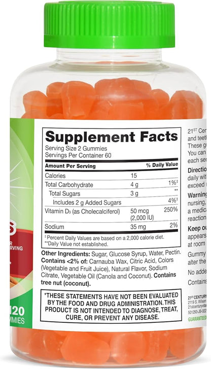 21st Century VitaJoy Daily Vitamin D3 50 mcg (2,000 IU) Gummies, Peach, 120 Count