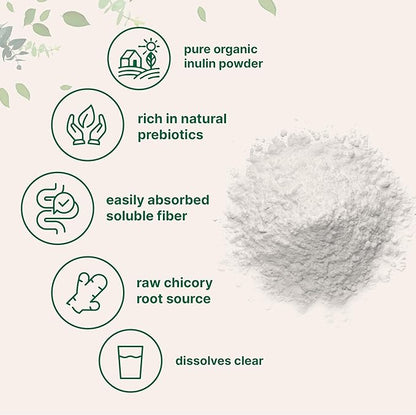 Micro Ingredients Organic Chicory Root Inulin Powder, 2 Pounds | Natural Prebiotic Fiber Supplement | Intestinal Support for Colon and Gut Health | Non-GMO and Vegan Friendly