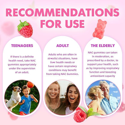 2 Pack NAC Gummies, N Acetyl Cysteine 600mg NAC Supplement for Antioxidants & Immune Support, Lung & Liver Health, Sugar-Free, Raspberry Flavor, 120 Count