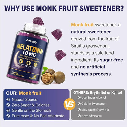 Melatonin 10mg 20mg Gummies for Adults - 10mg of Melatonin Per Gummy with Magnesium, L-Theanine, GABA, Vitamin B6 & Ashwagandha - Supports Health Circadian Rhythm, Sugar Free & Vegan