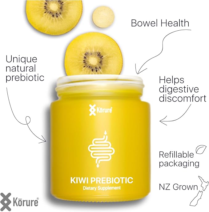 Kiwi Prebiotic + Vitamin C Chews 100% New Zealand Golden Kiwi for Gut Health, Digestion Support & Regular Bowel Movements (30 Tablets)