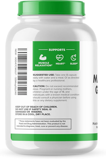 Magnesium Glycinate 500mg – High Absorption, Chelated Magnesium Supplement for Muscle, Sleep, Heart, and Nerve Support – Non-GMO & Gluten Free – 240 Capsules