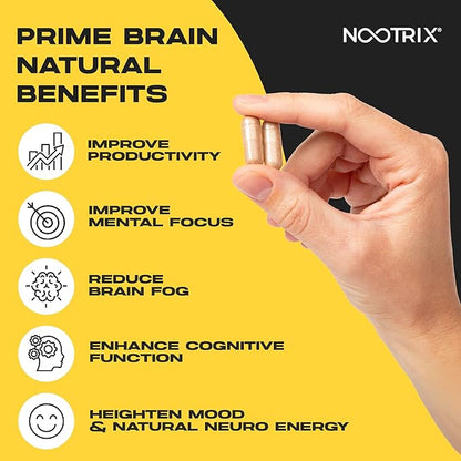 Prime Brain Nootropic Supplement | Supports Memory, Mental Focus, Cognitive Health & Energy | Promotes Healthy Mood & Brain Function | Ginkgo Biloba, Lion's Mane & L Theanine | 30 Capsules
