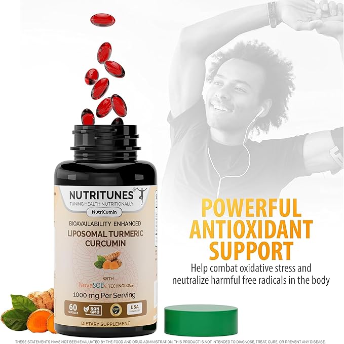 NutriCumin – Liposomal Turmeric Curcumin 1000mg with NovaSOL Technology for Maximum Absorption and Bioavailability - Made in USA with Globally Sourced Premium Ingredients, 60 Softgels