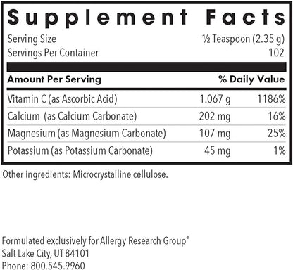 Allergy Research Group - Buffered Vitamin C Powder - Antioxidant, Immune, Calcium/Mag/K - 240 g (8.5 oz)