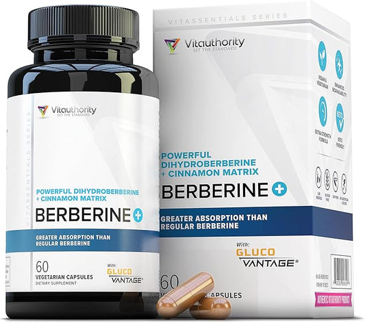 Vitauthority Berberine with Ceylon Cinnamon Supplements | High Absorption Dihydroberberine for Balance and Support | Vegan Powerful AMPk Activator & Antioxidant | 30 Servings