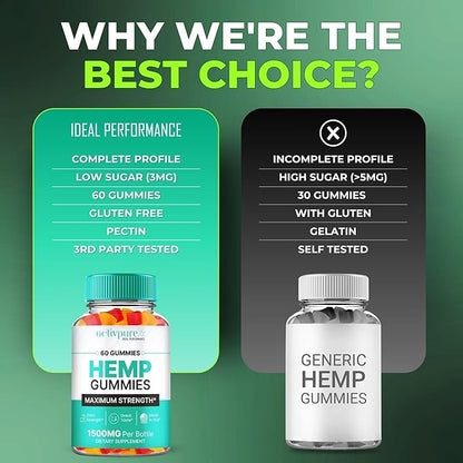 Activ Pure Hemp Gummies - ActivPure Supplement Hemp Gummies - Maximum Strength, All Natural Overall Health and Wellness Support, Activ Pure Health Gummy Reviews (2 Pack)