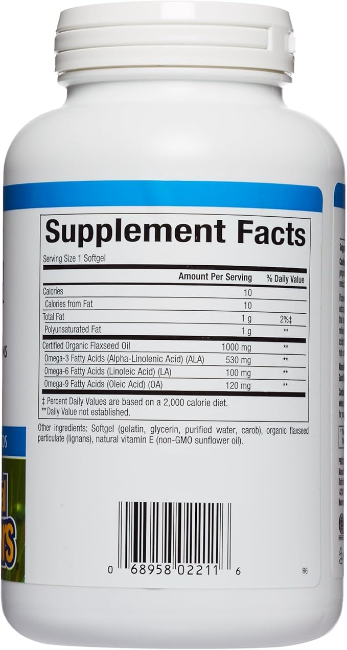 Omega Factors by Natural Factors, Flaxseed Oil, Supports Overall Health with Omega-3, 6 and 9 Fatty Acids, 180 softgels (180 servings)