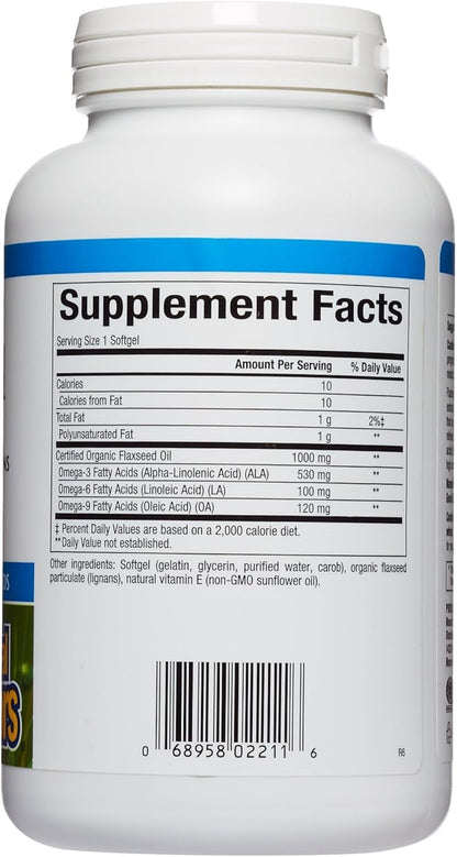 Omega Factors by Natural Factors, Flaxseed Oil, Supports Overall Health with Omega-3, 6 and 9 Fatty Acids, 180 softgels (180 servings)