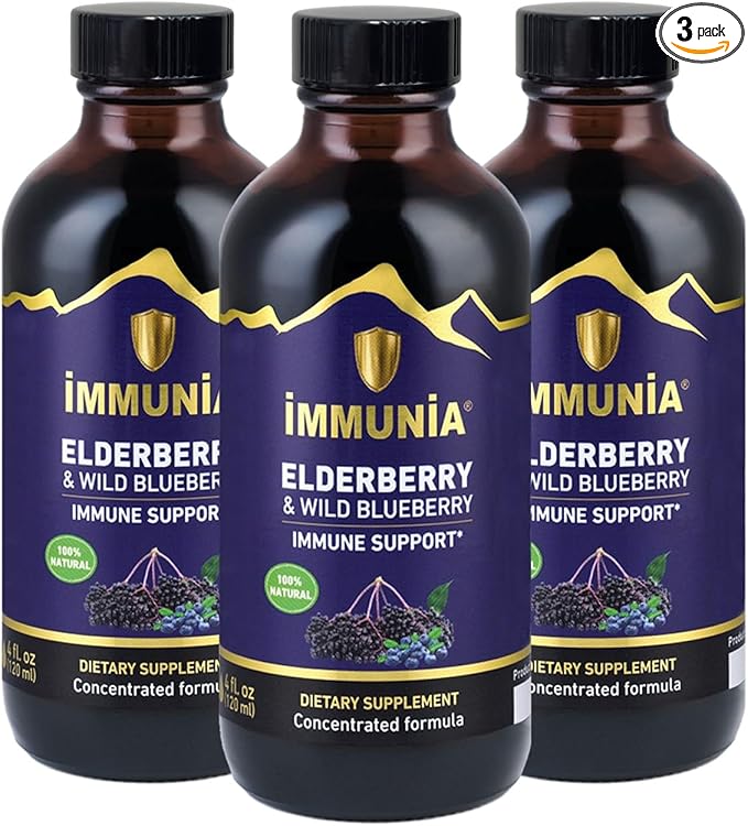 Immunia Elderberry & Wild Blueberry Concentrate – Powerful Antioxidant Support for Immune Health – 100% Natural, Great Taste, 24-Day Supply (3-Pack)