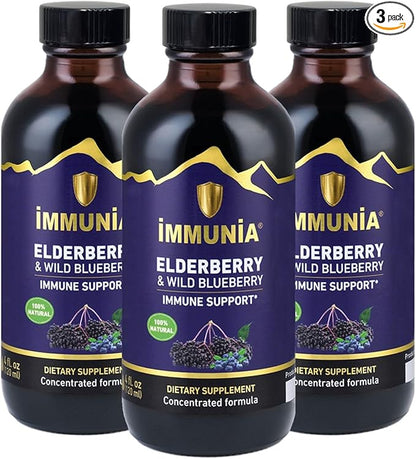 Immunia Elderberry & Wild Blueberry Concentrate – Powerful Antioxidant Support for Immune Health – 100% Natural, Great Taste, 24-Day Supply (3-Pack)