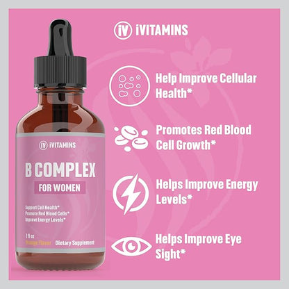 B Complex Vitamins for Women | Helps to Improve Brain Function, Digestion, Energy, & More | B Vitamins Complex for Women | Vitamin B Complex | B Complex Vitamins | B12 Complex | 1 fl oz